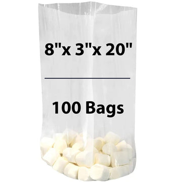 LDPE Clear Gusseted Poly bags 1.25 mil 8" X 3" X 20" 100 Bags